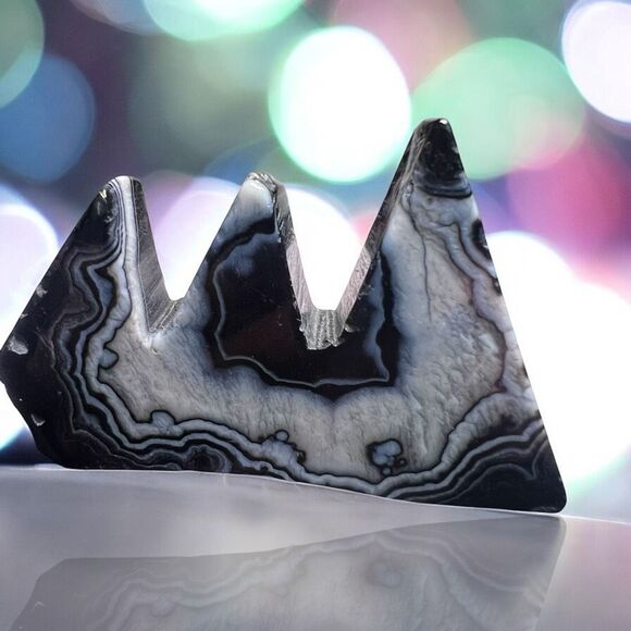 Black Agate Quartz Crystal‎ Mountain Carving (#8) - Picture 1 of 12